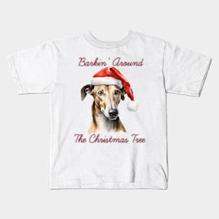 Christmas Greyhound Dog in Santa Hat Kids T-Shirt